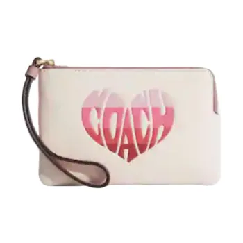 COACH Wristlet Leather Wrist Bag Coin Purse, Clutch Small Size Women's White