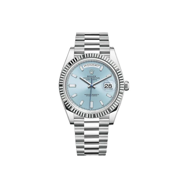 ROLEX Week type Calendar Automatic Mechanical Movement Men's Watches Watch Blue Dial Platinum Watch Case Platinum Strap-0