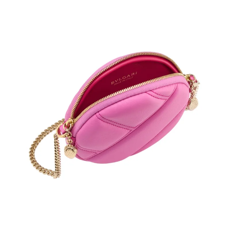 BVLGARI Serpenti Cabochon Calfskin Small Round Bag Clutch Coin Purse Crossbody Bag Mini Women's Pink-1