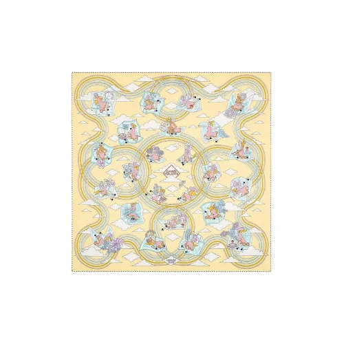 HERMES Silk Scarves Women's Sulfur Yellow/Water Cyan/White