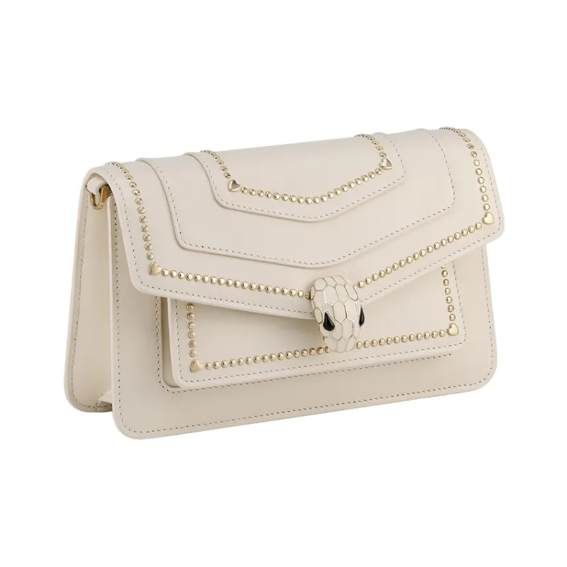 BVLGARI Serpenti Forever Calfskin Chain Bag Shoulder Bag Crossbody Bag Women's White/Pink-2