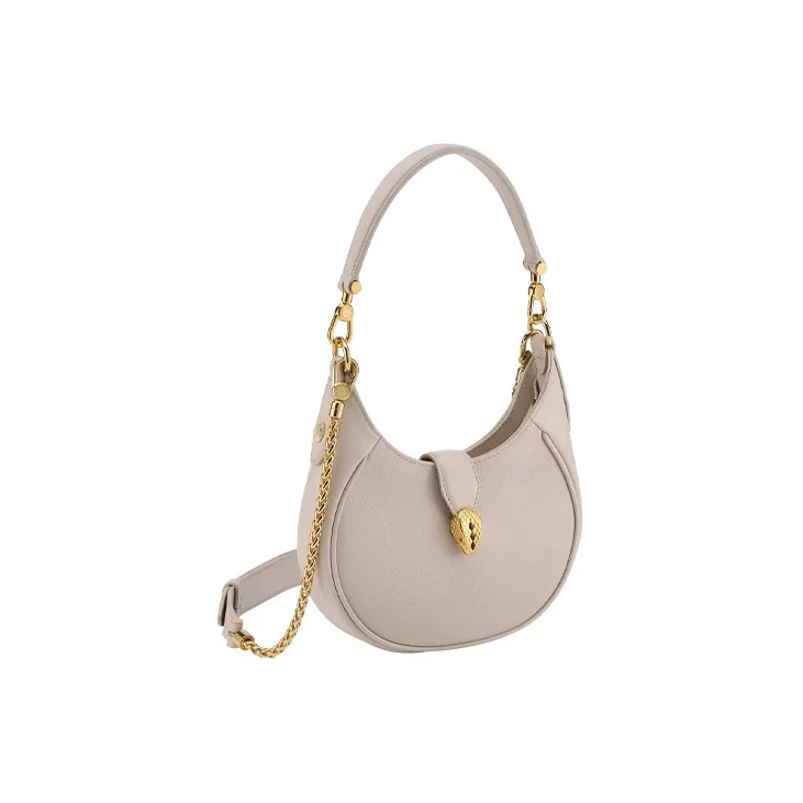 BVLGARI Serpenti Ellipse Textured Calfskin Handbag Shoulder Bag Crossbody Bag Small Size Women's Gray-1