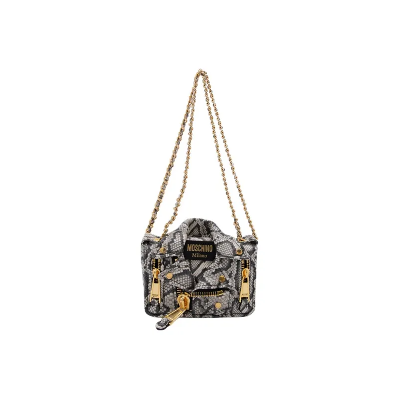 MOSCHINO Cow Leather Crossbody Bag Women's Gray & Black-1