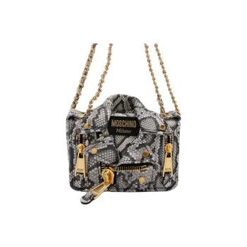 MOSCHINO Cow Leather Crossbody Bag Women's Gray & Black