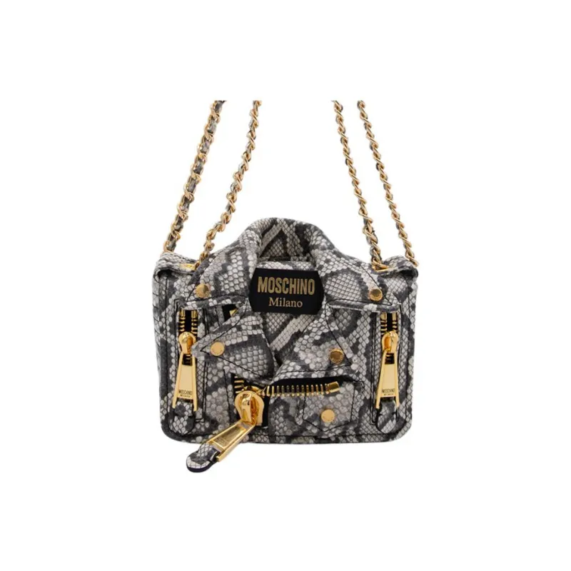 MOSCHINO Cow Leather Crossbody Bag Women's Gray & Black-0