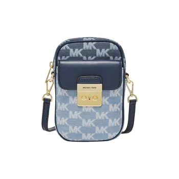 MICHAEL KORS Sloan Fabric Shoulder Bag With Cell Phone Pouch Trumpets Women's Light Blue/Navy Blue