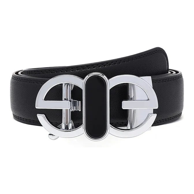 FREE RABBITⅡ Dazzling Color Smooth Buckle Print Cow Leather Belt Men's Black Width  3.5cm-7