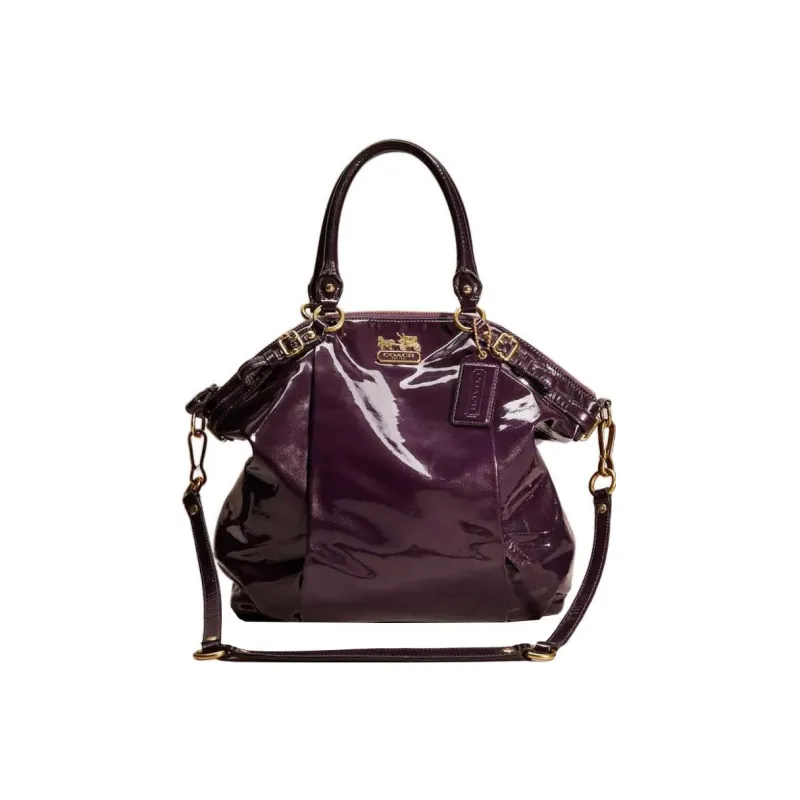 COACH Madison Patent Leather Shoulder Bag, Crossbody Bag, Handbag Women's Eggplant Purple Color-0