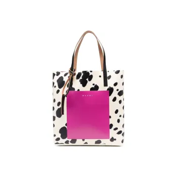 MARNI Cow Leather Handbag Women's White & Black & Fuchsia