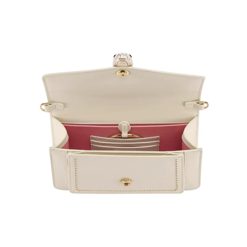 BVLGARI Serpenti Forever Calfskin Chain Bag Shoulder Bag Crossbody Bag Women's White/Pink-4
