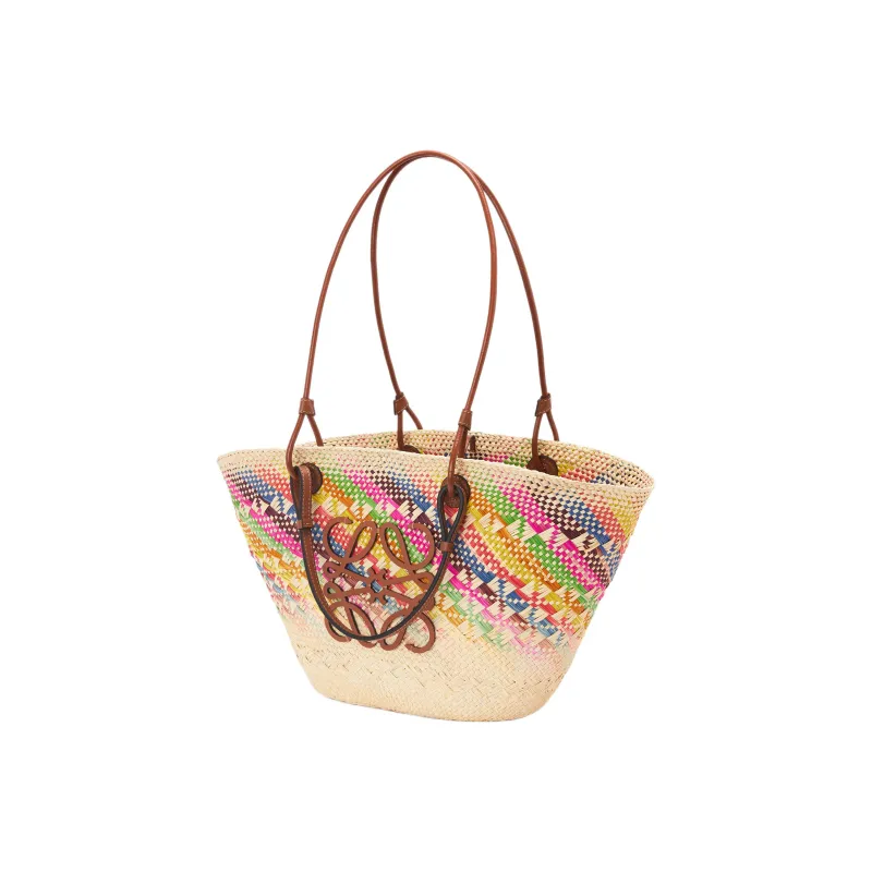 LOEWE Palm Fiber With Calfskin Basket Bag, Tote Bag, Shopping Bag, Shoulder Bag, Handbag Women's Multicolor-1