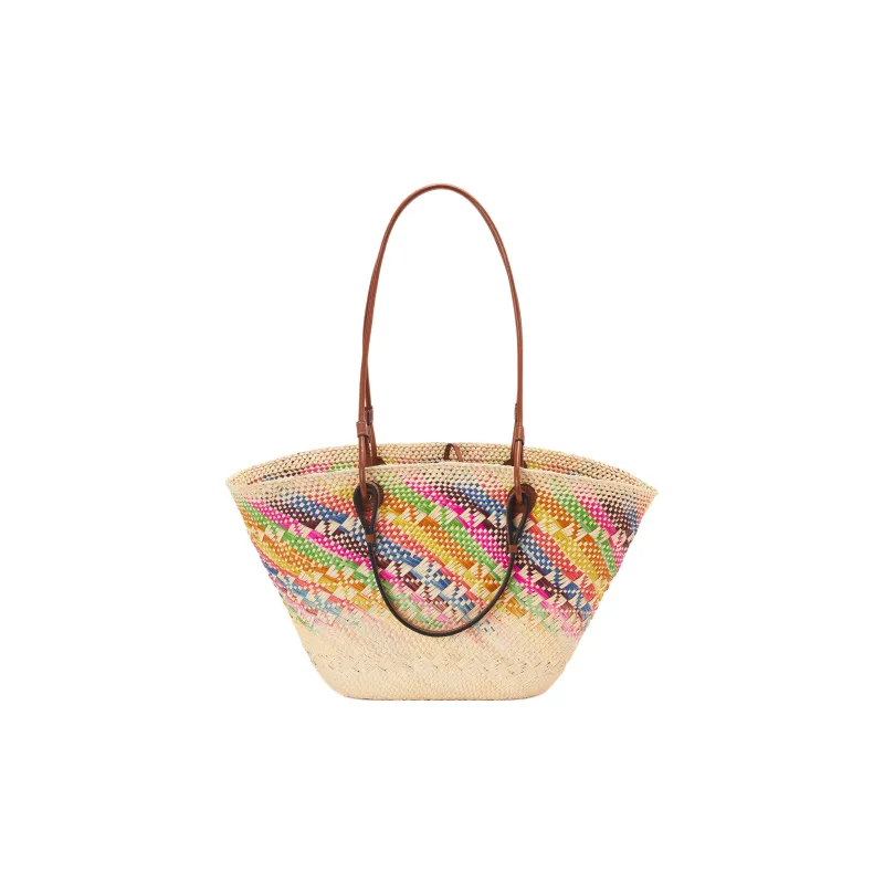 LOEWE Palm Fiber With Calfskin Basket Bag, Tote Bag, Shopping Bag, Shoulder Bag, Handbag Women's Multicolor-2
