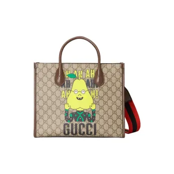 GUCCI Canvas Leather Binding Tote Bag Shopping Bag Handbag Shoulder Bag Crossbody Bag Small Size Men's Ebony