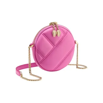 BVLGARI Serpenti Cabochon Calfskin Small Round Bag Clutch Coin Purse Crossbody Bag Mini Women's Pink