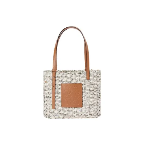 LOEWE Basket Woven Paper Cow Leather Patchwork Tote Bag Shopping Bag Shoulder Bag Handbag Small Size Women's Brown