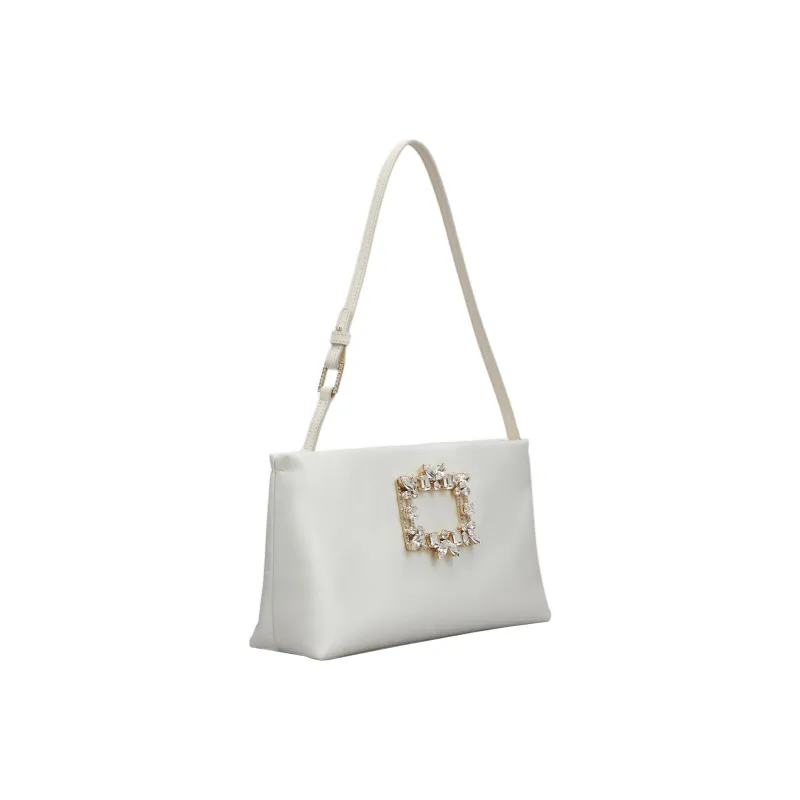 Roger Vivier RV NIGHTLILY Leather Shoulder Bag, Handbag, Shoulder Bag Women's Gray White-2