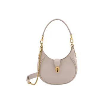 BVLGARI Serpenti Ellipse Textured Calfskin Handbag Shoulder Bag Crossbody Bag Small Size Women's Gray