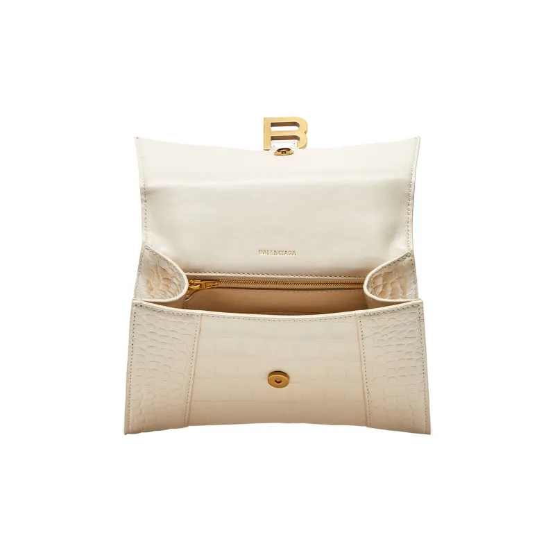 Balenciaga Hourglass Cow Leather Shoulder Bag, Crossbody Bag, Handbag Trumpets Women's Beige Milk Tea-4