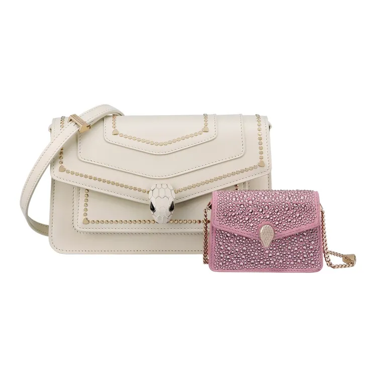 BVLGARI Serpenti Forever Calfskin Chain Bag Shoulder Bag Crossbody Bag Women's White/Pink-0