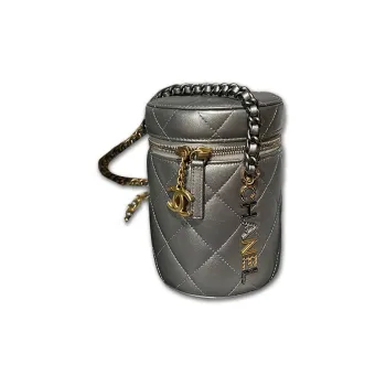 CHANEL Lambskin Cylinder Bag, Makeup Bag, Shoulder Bag, Crossbody Bag, Handbag Women's Gray