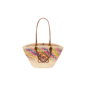 LOEWE Palm Fiber With Calfskin Basket Bag, Tote Bag, Shopping Bag, Shoulder Bag, Handbag Women's Multicolor