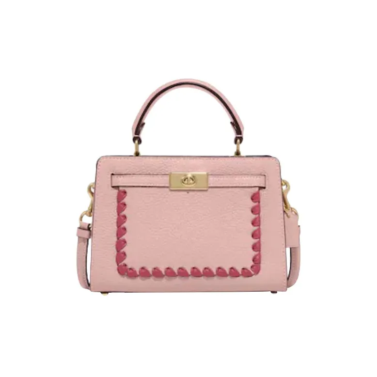 COACH Lane Refined Pebbled Leather Patchwork Smooth Leather Handbag, Shoulder Bag, Crossbody Bag Trumpets Women's Pink-0