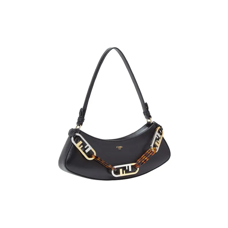 FENDI O'Lock Swing Cow Leather Shoulder Bag, Handbag, Shoulder Bag Women's Black-1