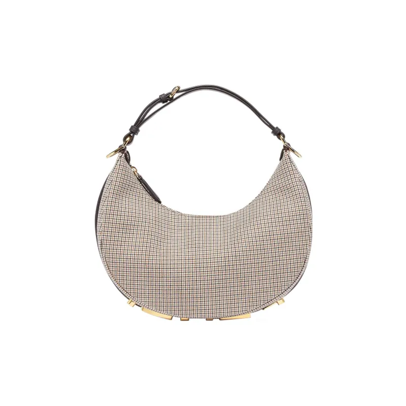 FENDI Fendigraphy Wool Crescent Bag Shoulder Bag Handbag Shoulder Bag Small Size Women's Brown-0