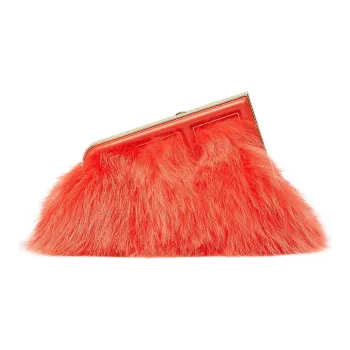 FENDI First Fox Skin One Shoulder Crossbody Clutch Women's Red