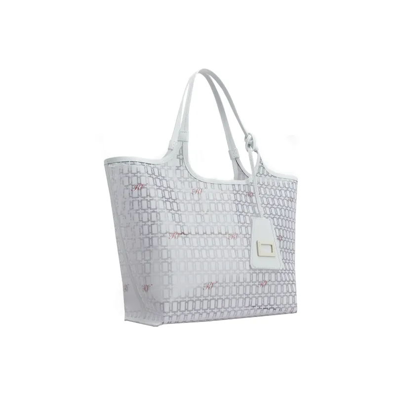 Roger Vivier Leather Tote Bag Shopping Bag Handbag Shoulder Bag Medium Size Women's White-1