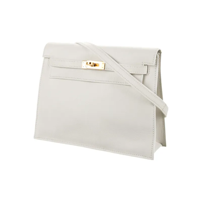 HERMES Kelly Danse Evercolor Calfskin One Shoulder Crossbody Clutches Women's 01 Blanc Pure White-2