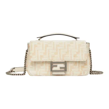 FENDI Baguette Nappa Leather Baguette Bag, Chain Portable Crossbody Bag, Shoulder Bag Medium Size Women's White