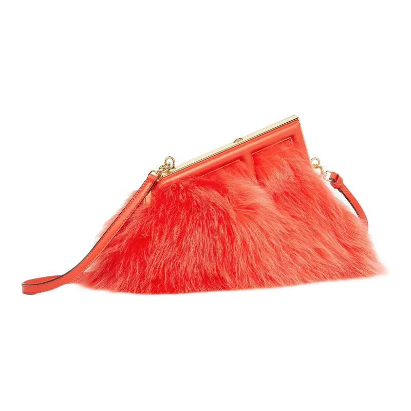 FENDI First Fox Skin One Shoulder Crossbody Clutch Women's Red-1