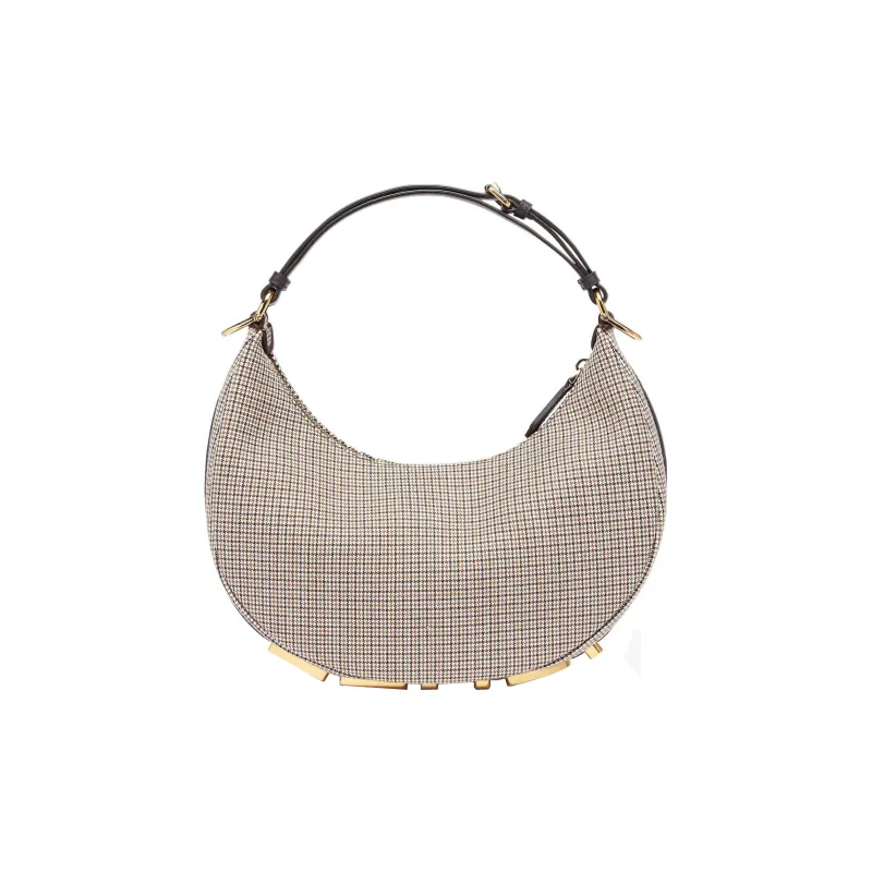 FENDI Fendigraphy Wool Crescent Bag Shoulder Bag Handbag Shoulder Bag Small Size Women's Brown-2