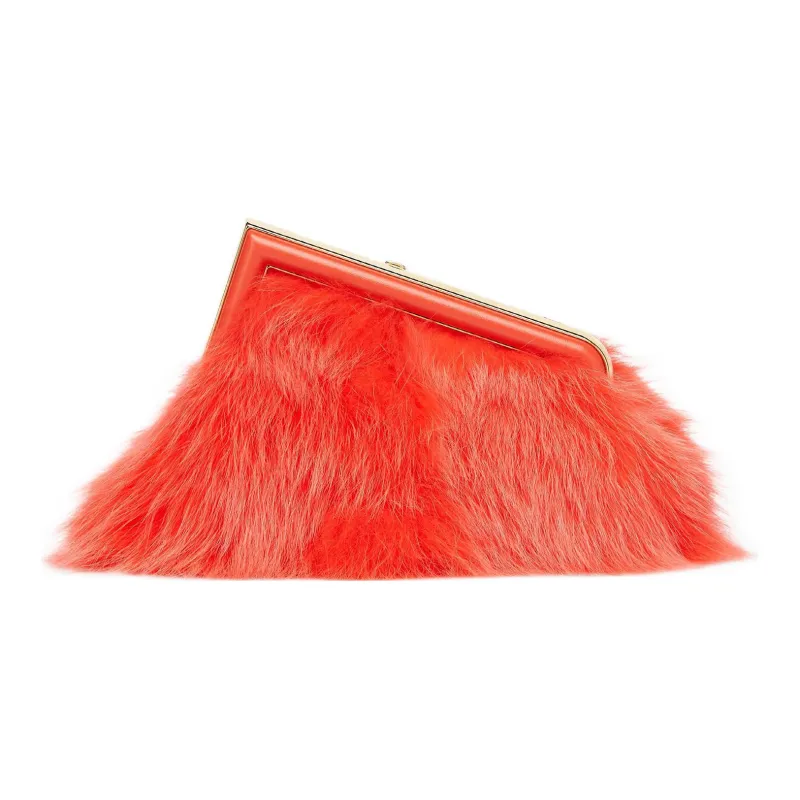 FENDI First Fox Skin One Shoulder Crossbody Clutch Women's Red-2