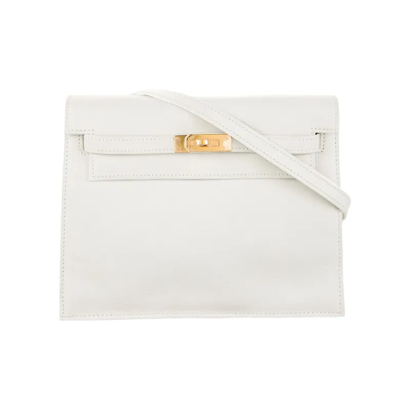 HERMES Kelly Danse Evercolor Calfskin One Shoulder Crossbody Clutches Women's 01 Blanc Pure White-0