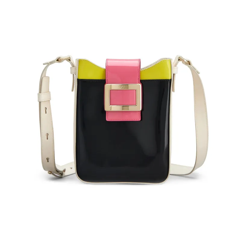 Roger Vivier Belle Vivier Patent Leather Shoulder Bag Crossbody Bag Mini Women's Black/Pink/Yellow-0