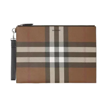Burberry Leather Trim Clutch Regular Unisex Brown