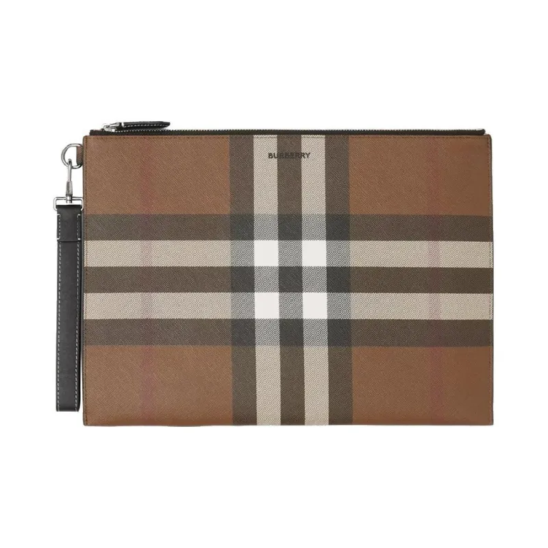 Burberry Leather Trim Clutch Regular Unisex Brown-0