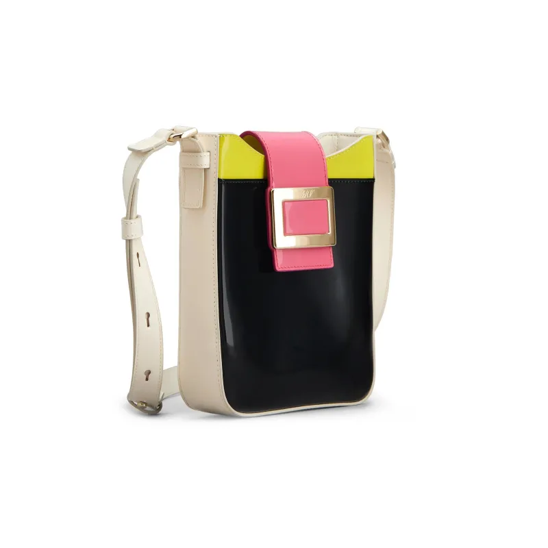 Roger Vivier Belle Vivier Patent Leather Shoulder Bag Crossbody Bag Mini Women's Black/Pink/Yellow-1