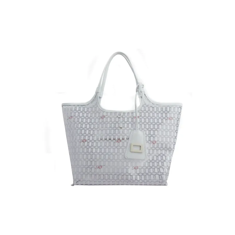 Roger Vivier Leather Tote Bag Shopping Bag Handbag Shoulder Bag Medium Size Women's White-0