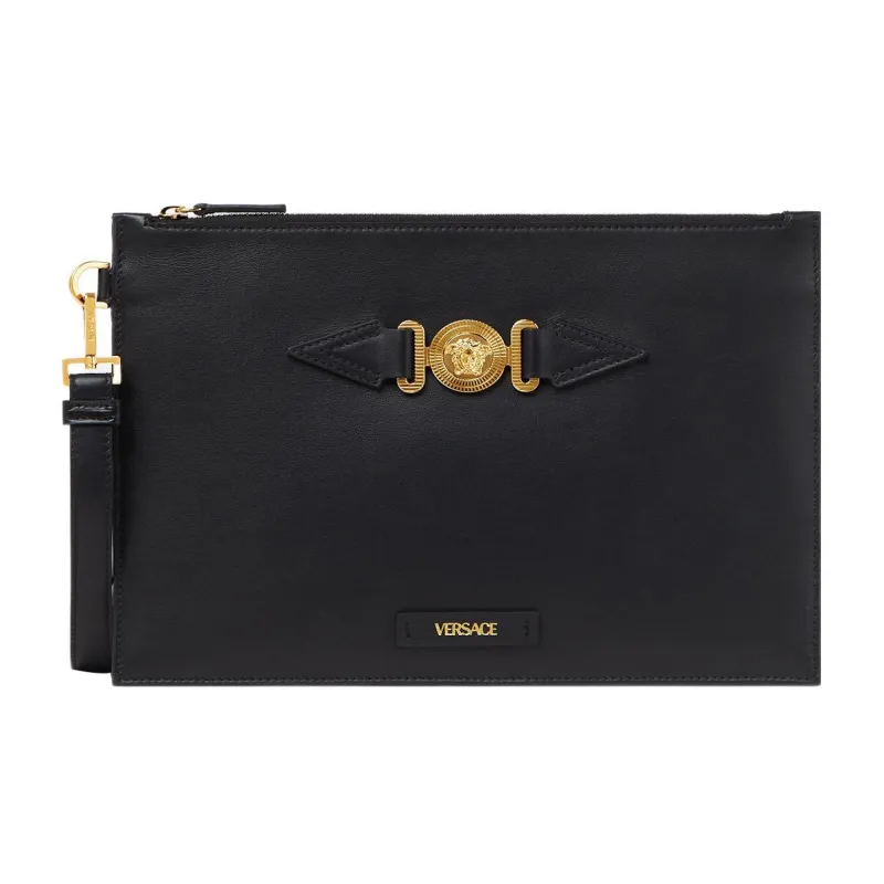 VERSACE Cow Leather Clutch Men's Black-0