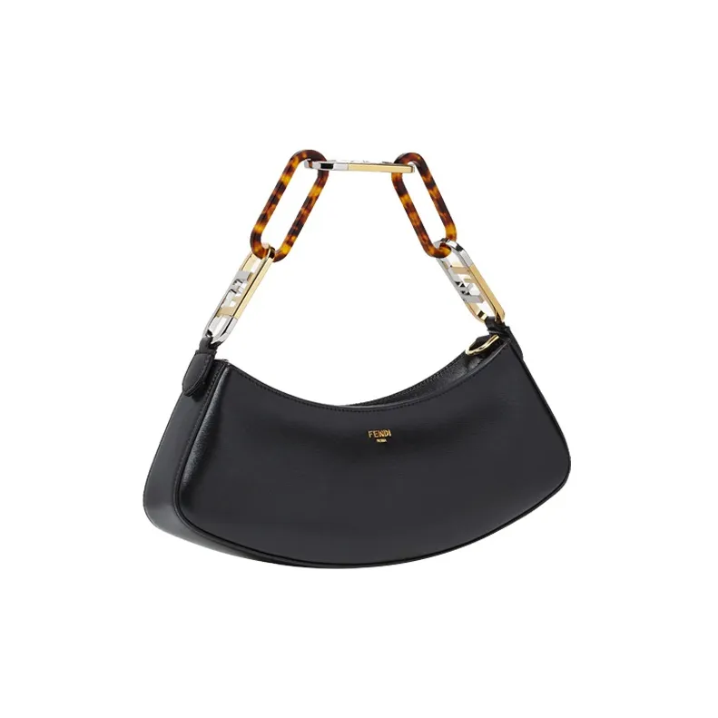 FENDI O'Lock Swing Cow Leather Shoulder Bag, Handbag, Shoulder Bag Women's Black-2