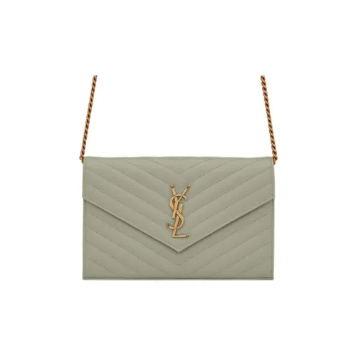 SAINT LAURENT Calfskin Wallets Shoulder Bag Crossbody Bag Women's Light Sage Green