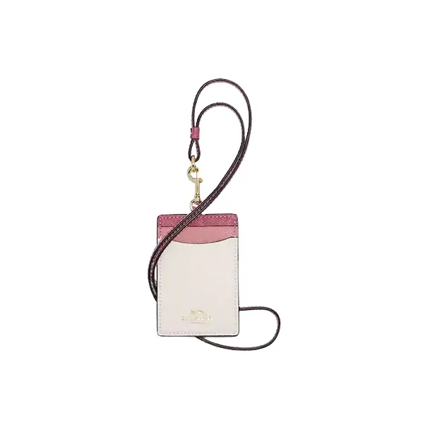 COACH Lanyard Cross-Stitch Leather Card Sleeve With ID Card Holder Mini Women's Purple & White-0