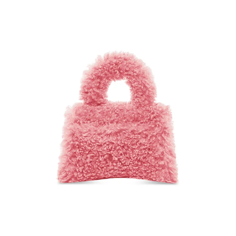 Balenciaga HourglassFurry Sheepskin Crossbody One Shoulder Handbags Mini Women's Pink-2
