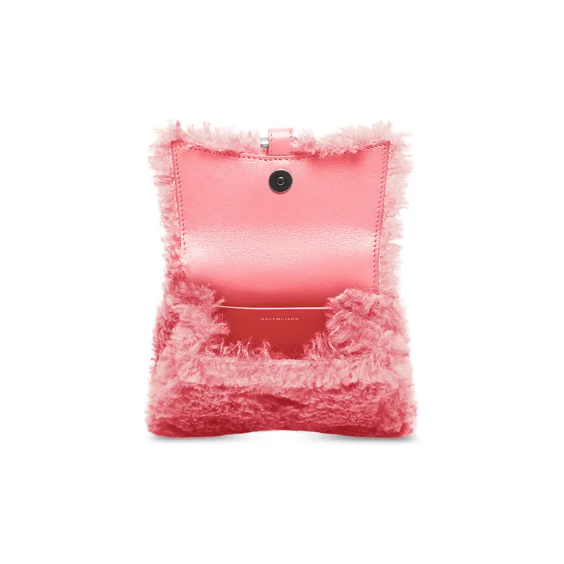 Balenciaga HourglassFurry Sheepskin Crossbody One Shoulder Handbags Mini Women's Pink-3