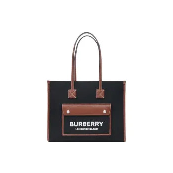 Burberry Vintage Canvas With Calfskin Tote Bag Shopping Bag Handbag Small Size Women's Black/Brown