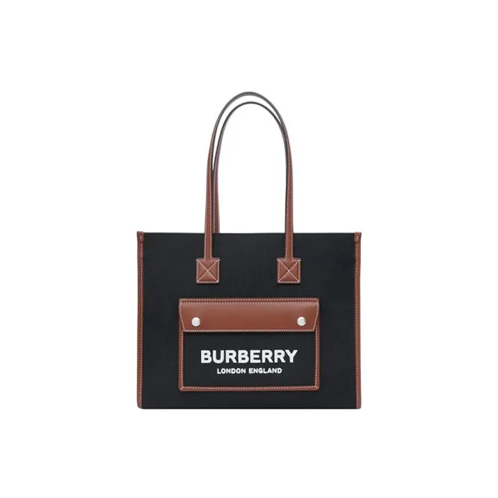 Burberry Vintage Canvas With Calfskin Tote Bag, Shopping Bag, Handbag Trumpets Women's Black/Brown-0