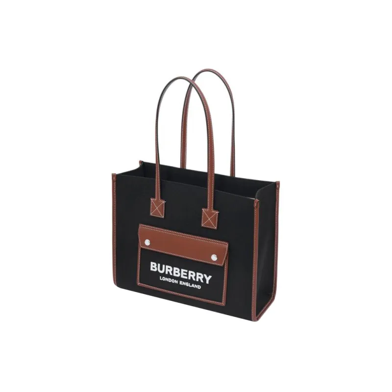 Burberry Vintage Canvas With Calfskin Tote Bag, Shopping Bag, Handbag Trumpets Women's Black/Brown-1